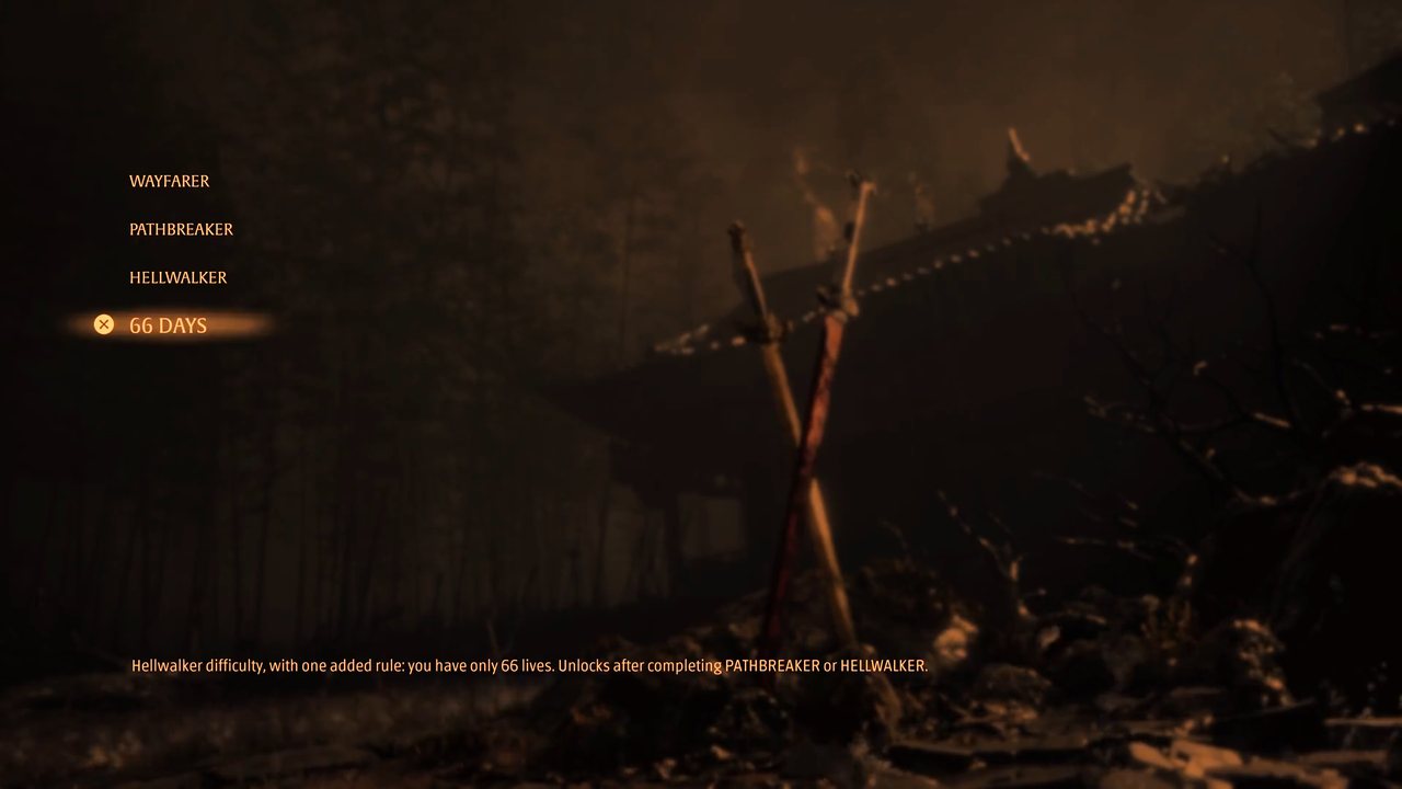 66 Days selected on the Phantom Blade Zero difficulty menu
