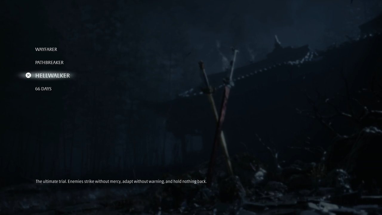 Hellwalker selected on the Phantom Blade Zero difficulty menu