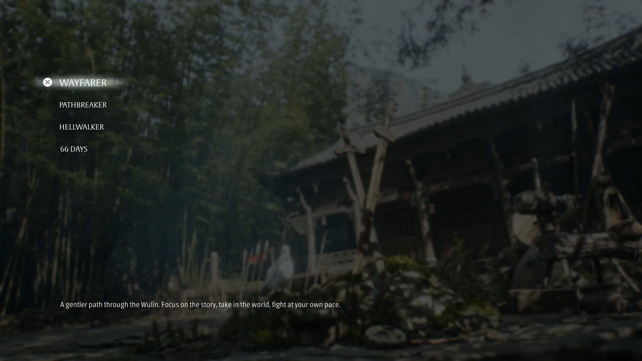 Wayfarer selected on the Phantom Blade Zero difficulty menu